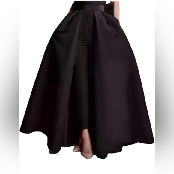 Satin Detachable Train Skirt Party Floor Length Overskirt with Bowknot - Picture 1 of 7